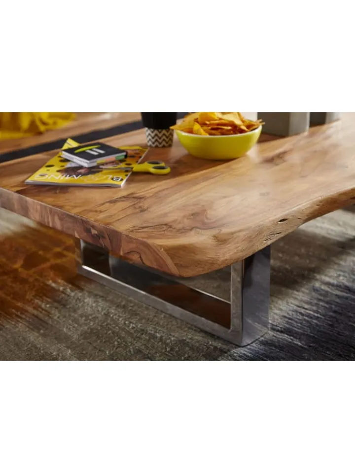 KADIMA DESIGN Tische<Massiver Akazienholz Couchtisch, Landhausstil, stabile Metallbeine