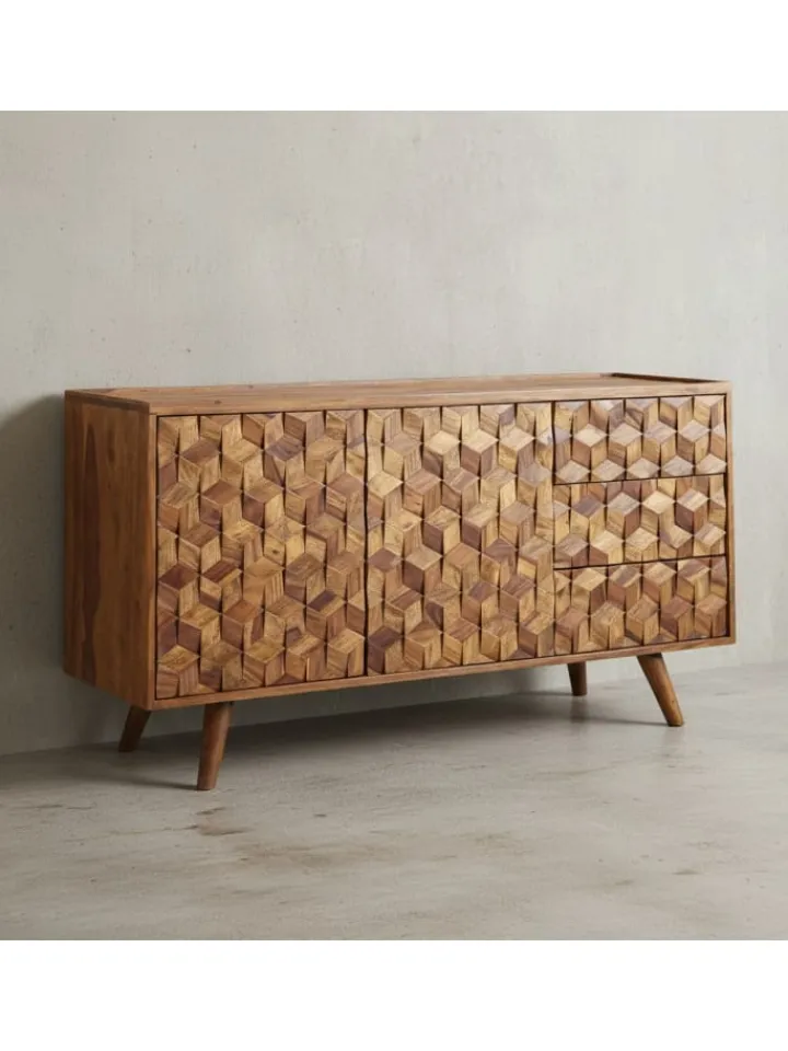 KADIMA DESIGN Regale & Schränke<Massivholz-Sideboard in Sheesham, Türen & Schubladen, 138x76x45 cm