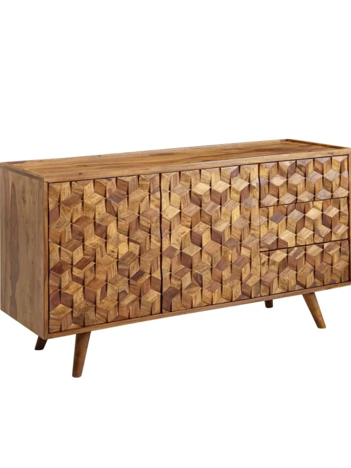 KADIMA DESIGN Regale & Schränke<Massivholz-Sideboard in Sheesham, Türen & Schubladen, 138x76x45 cm