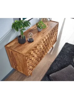 KADIMA DESIGN Regale & Schränke<Massivholz-Sideboard in Sheesham, Türen & Schubladen, 138x76x45 cm