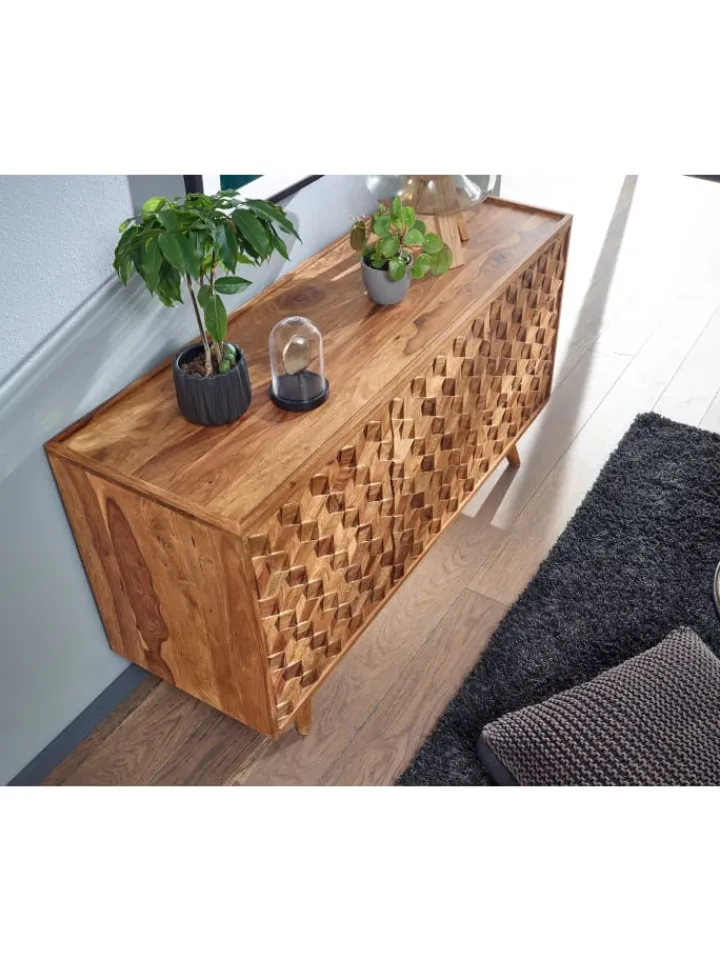KADIMA DESIGN Regale & Schränke<Massivholz-Sideboard in Sheesham, Türen & Schubladen, 138x76x45 cm