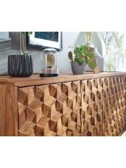KADIMA DESIGN Regale & Schränke<Massivholz-Sideboard in Sheesham, Türen & Schubladen, 138x76x45 cm