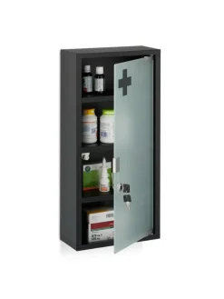 relaxdays Badmöbel<Medizinschrank in Schwarz - (B)27 x (H)57 x (T)12 cm