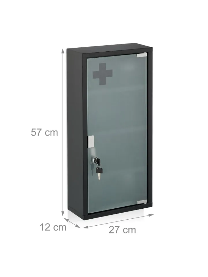 relaxdays Badmöbel<Medizinschrank in Schwarz - (B)27 x (H)57 x (T)12 cm