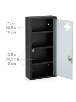 relaxdays Badmöbel<Medizinschrank in Schwarz - (B)27 x (H)57 x (T)12 cm