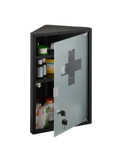 relaxdays Badezimmermöbel<Medizinschrank in Schwarz - (B)30 x (H)45 x (T)17,5 cm