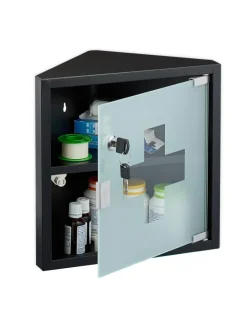 relaxdays Badezimmermöbel<Medizinschrank in Schwarz - (B)30 x (H)30 x (T)17,5 cm