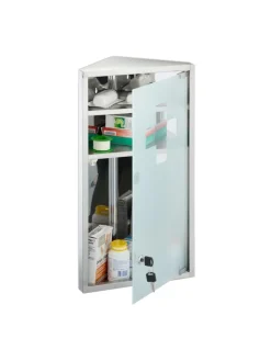 relaxdays Badmöbel<Medizinschrank in Silber - (B)30 x (H)56 x (T)18 cm