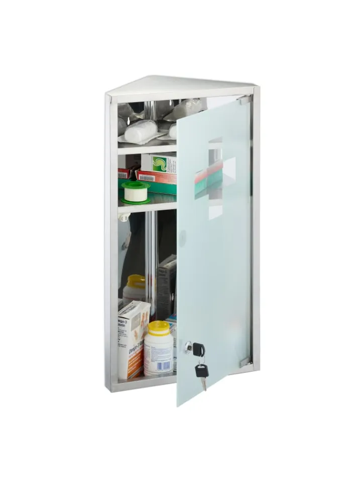 relaxdays Badmöbel<Medizinschrank in Silber - (B)30 x (H)56 x (T)18 cm