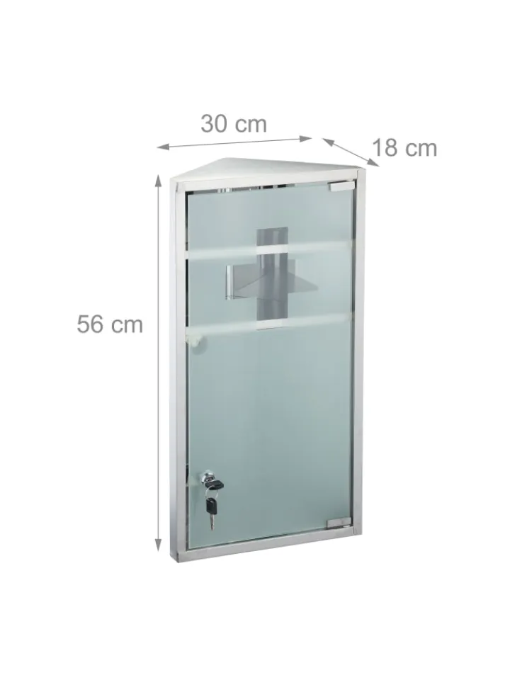 relaxdays Badmöbel<Medizinschrank in Silber - (B)30 x (H)56 x (T)18 cm