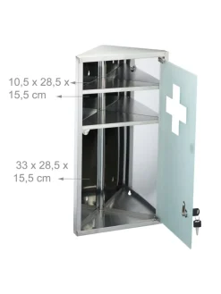 relaxdays Badmöbel<Medizinschrank in Silber - (B)30 x (H)56 x (T)18 cm