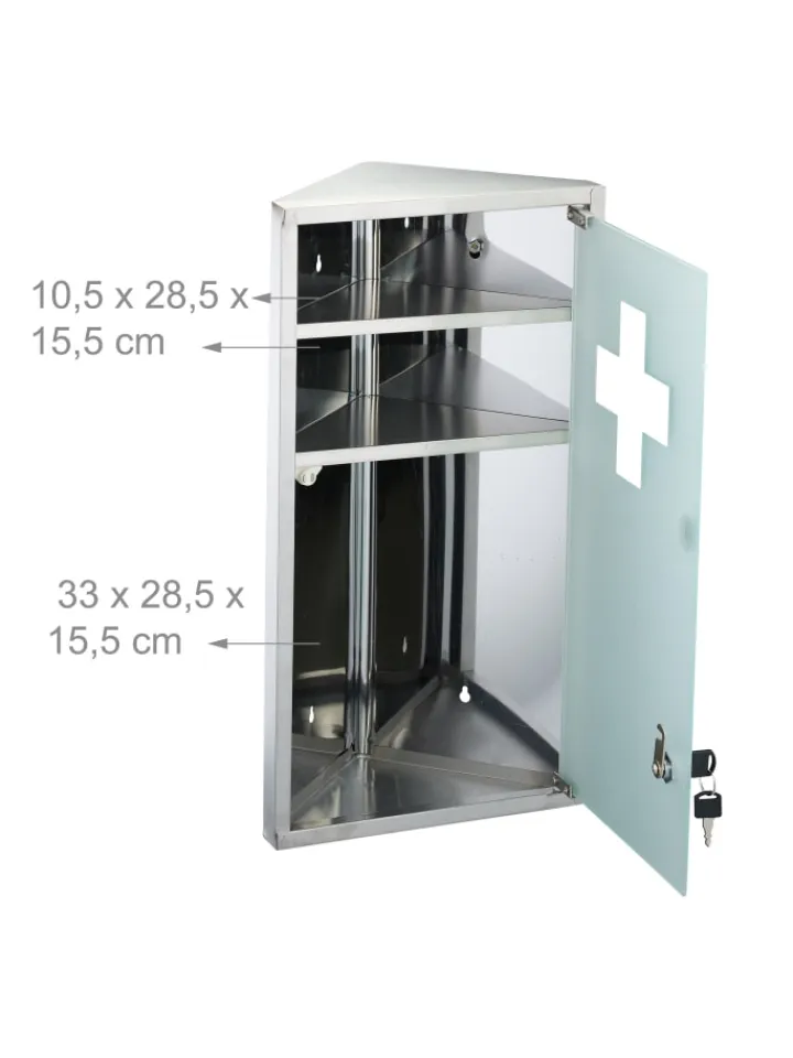 relaxdays Badmöbel<Medizinschrank in Silber - (B)30 x (H)56 x (T)18 cm