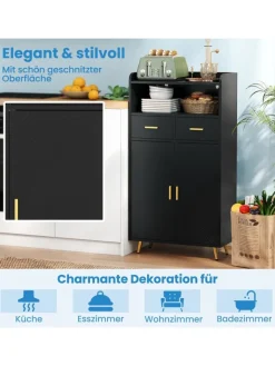 COSTWAY Badezimmermöbel<Mehrzweckschrank mit Doppeltür in Schwarz