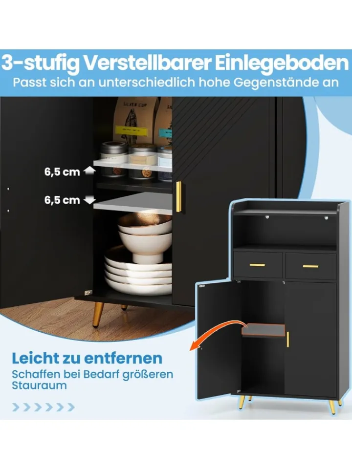 COSTWAY Badezimmermöbel<Mehrzweckschrank mit Doppeltür in Schwarz