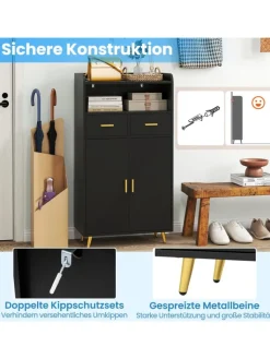 COSTWAY Badezimmermöbel<Mehrzweckschrank mit Doppeltür in Schwarz