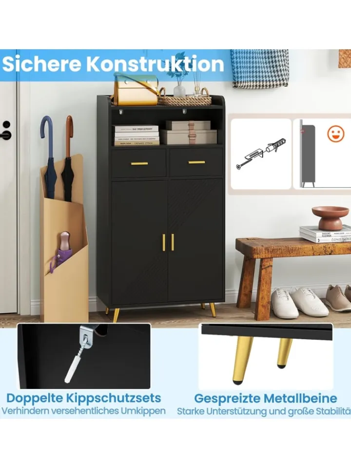 COSTWAY Badezimmermöbel<Mehrzweckschrank mit Doppeltür in Schwarz