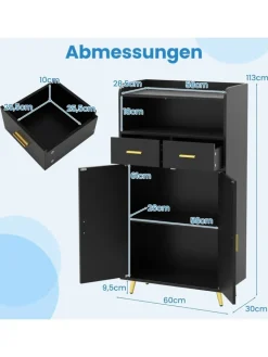 COSTWAY Badezimmermöbel<Mehrzweckschrank mit Doppeltür in Schwarz
