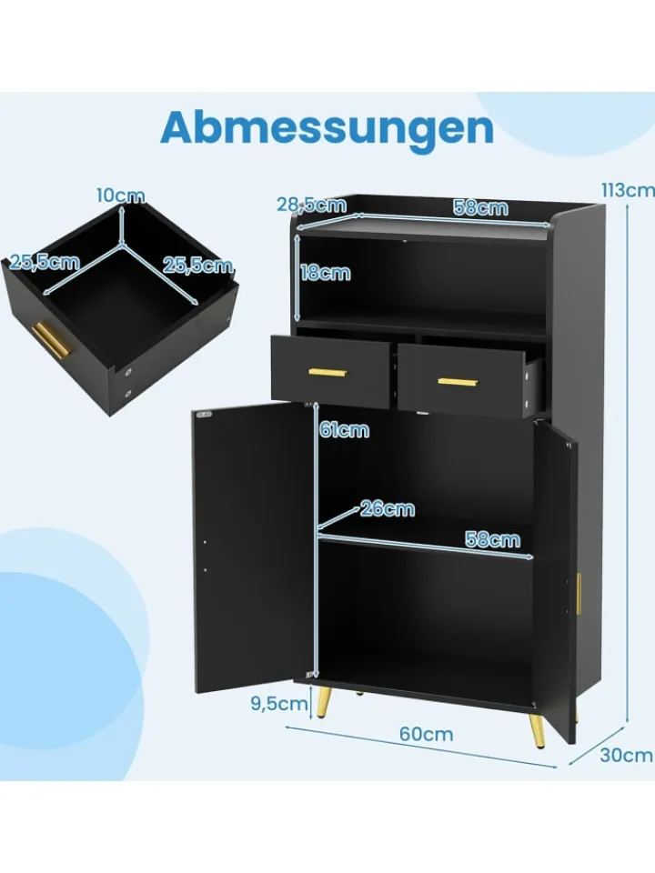 COSTWAY Badezimmermöbel<Mehrzweckschrank mit Doppeltür in Schwarz
