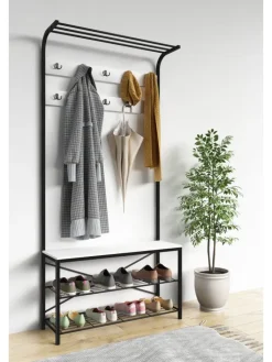 VCM Garderoben<Metall Garderobe Kleiderständer Schuhregal Taliro in Weiß