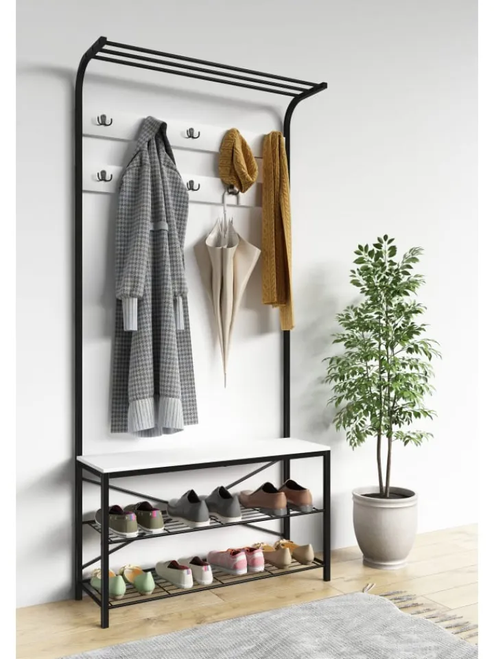 VCM Garderoben<Metall Garderobe Kleiderständer Schuhregal Taliro in Weiß