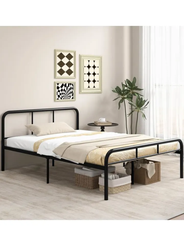 COSTWAY Betten & Matratzen<Metallbett Bettgestell für 140 x 190 cm Matratze in Schwarz