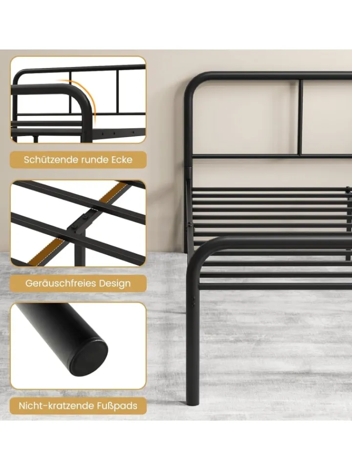 COSTWAY Betten & Matratzen<Metallbett Bettgestell für 140 x 190 cm Matratze in Schwarz