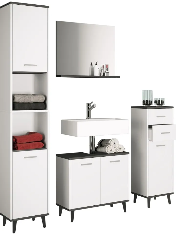 VCM Badezimmermöbel|Badmöbel<Midischrank Badmöbel Landos in Weiß / Anthrazit