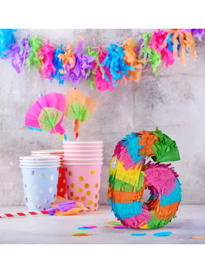 relaxdays Partyzubehör & -Dekoration<Mini Pinata "Zahl 6" in Bunt - (B)15 x (H)20,5 x (T)4,5 cm