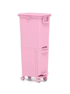 COSTWAY Mülleimer<Mülleimer 2 Fächer 40 x 26 x 84 cm in Rosa