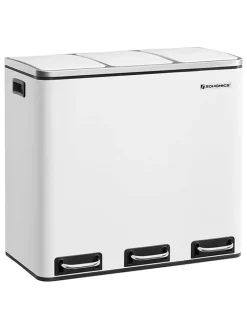 SONGMICS Mülleimer<Mülleimer in Weiß/ Silber- (B)61 x (H)55,5 x (T)31,5 cm