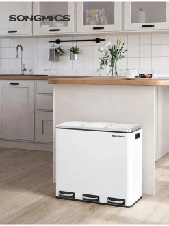 SONGMICS Mülleimer<Mülleimer in Weiß/ Silber- (B)61 x (H)55,5 x (T)31,5 cm