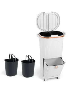 COSTWAY Mülleimer<Mülleimer Küche 3 Fächer 2 x 12L & 14L in Weiß