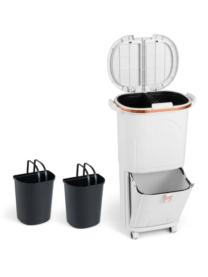 COSTWAY Mülleimer<Mülleimer Küche 3 Fächer 2 x 12L & 14L in Weiß