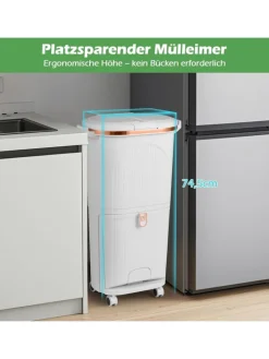 COSTWAY Mülleimer<Mülleimer Küche 3 Fächer 2 x 12L & 14L in Weiß