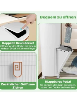 COSTWAY Mülleimer<Mülleimer Küche 3 Fächer 2 x 12L & 14L in Weiß