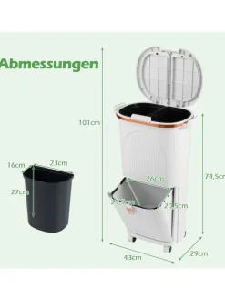 COSTWAY Mülleimer<Mülleimer Küche 3 Fächer 2 x 12L & 14L in Weiß