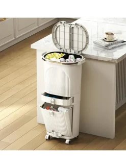 COSTWAY Mülleimer<Mülleimer Küche 3 Fächer 2 x 12L & 14L in Beige