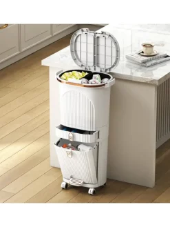 COSTWAY Mülleimer<Mülleimer Küche 3 Fächer 2 x 12L & 14L in Weiß
