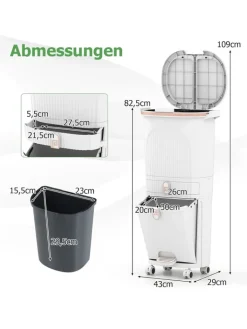 COSTWAY Mülleimer<Mülleimer Küche 3 Fächer 2 x 12L & 14L in Weiß
