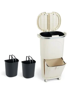 COSTWAY Mülleimer<Mülleimer Küche 3 Fächer 2 x 12L & 14L in Beige