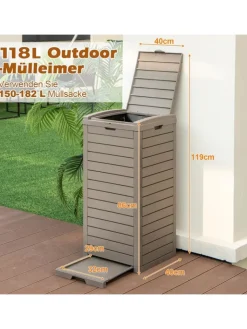 COSTWAY Mülleimer<Mülleimer mit Deckel 141 L in Braun