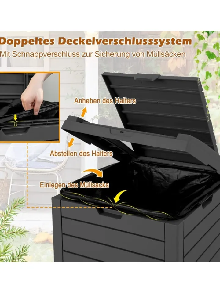 COSTWAY Mülleimer<Mülleimer mit Deckel 141 L in Schwarz