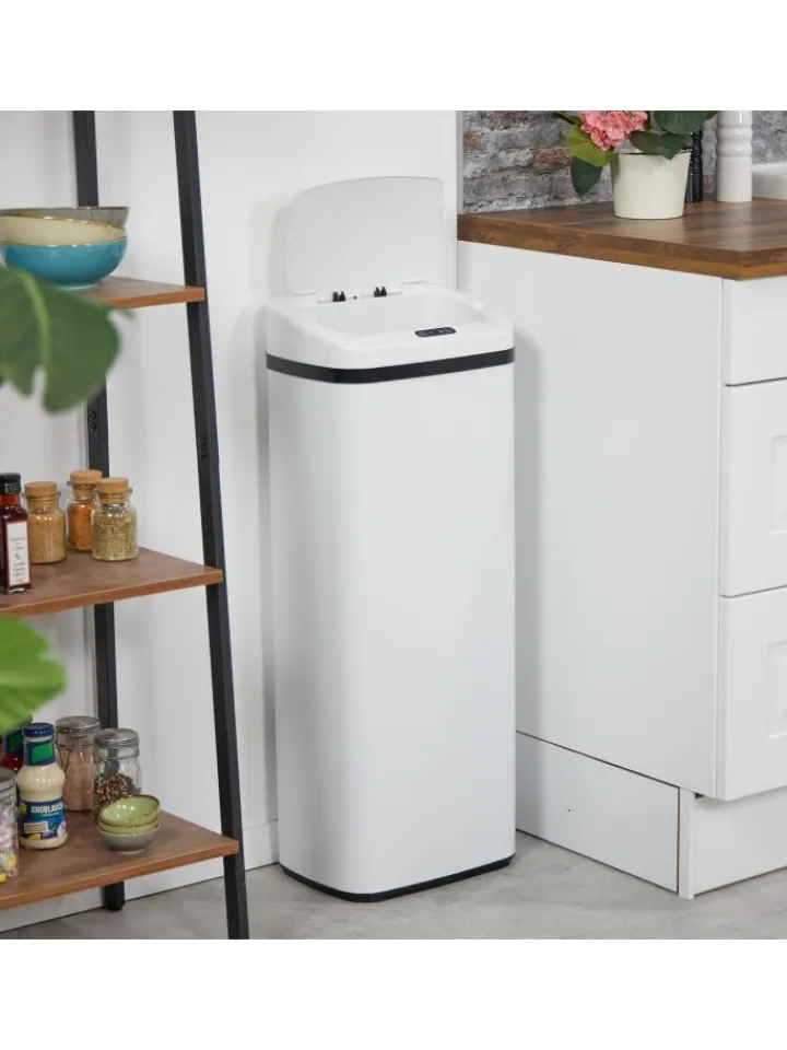 relaxdays Mülleimer<Mülleimer mit Sensor in Weiß - 50 Liter
