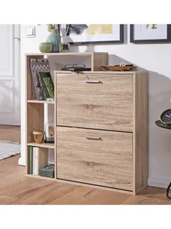 KADIMA DESIGN Garderoben<Moderner Schuhkipper MASSA Holz 2 Fächer Eiche 12 Paar Schuhe