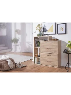 KADIMA DESIGN Garderoben<Moderner Schuhkipper MASSA Holz 2 Fächer Eiche 12 Paar Schuhe