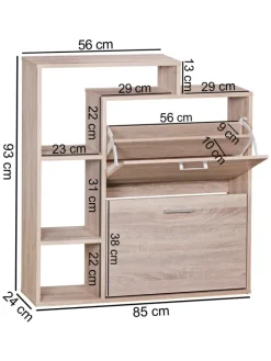 KADIMA DESIGN Garderoben<Moderner Schuhkipper MASSA Holz 2 Fächer Eiche 12 Paar Schuhe