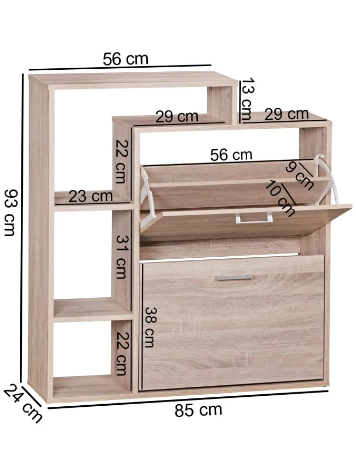 KADIMA DESIGN Garderoben<Moderner Schuhkipper MASSA Holz 2 Fächer Eiche 12 Paar Schuhe