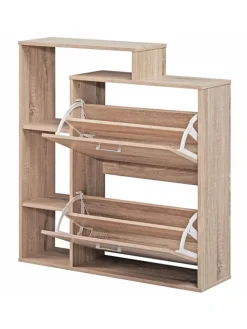 KADIMA DESIGN Garderoben<Moderner Schuhkipper MASSA Holz 2 Fächer Eiche 12 Paar Schuhe