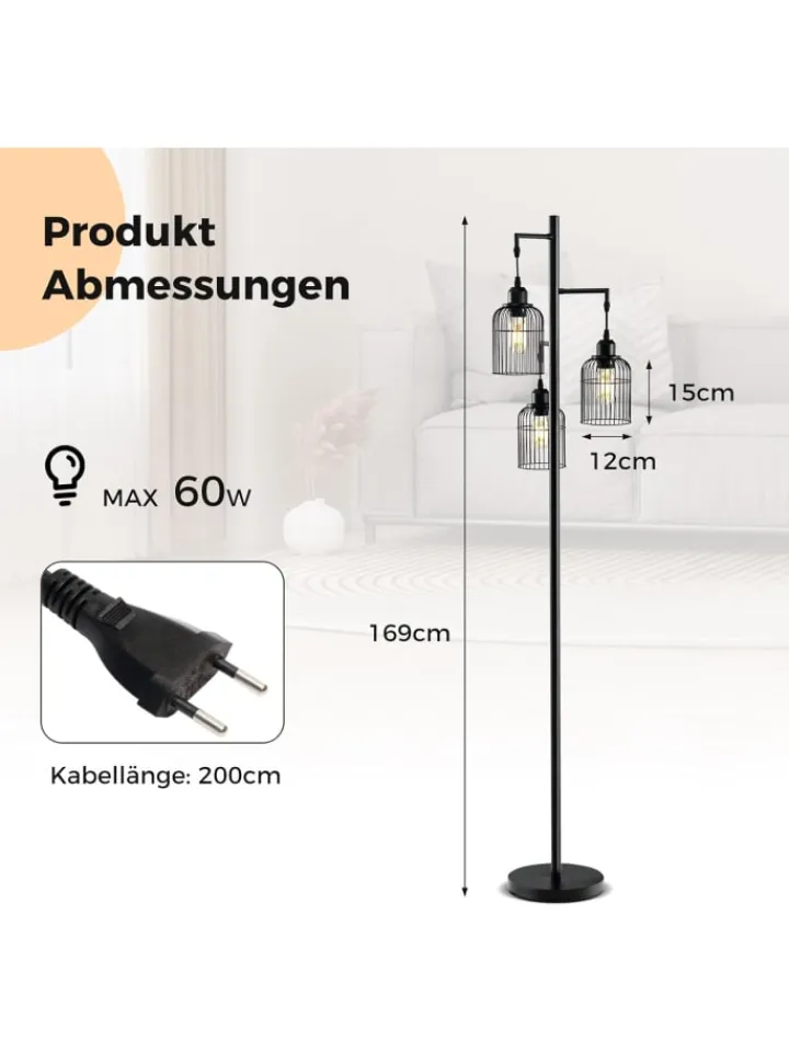 COSTWAY Stehleuchten<Moderne Stehlampe 169cm in Schwarz