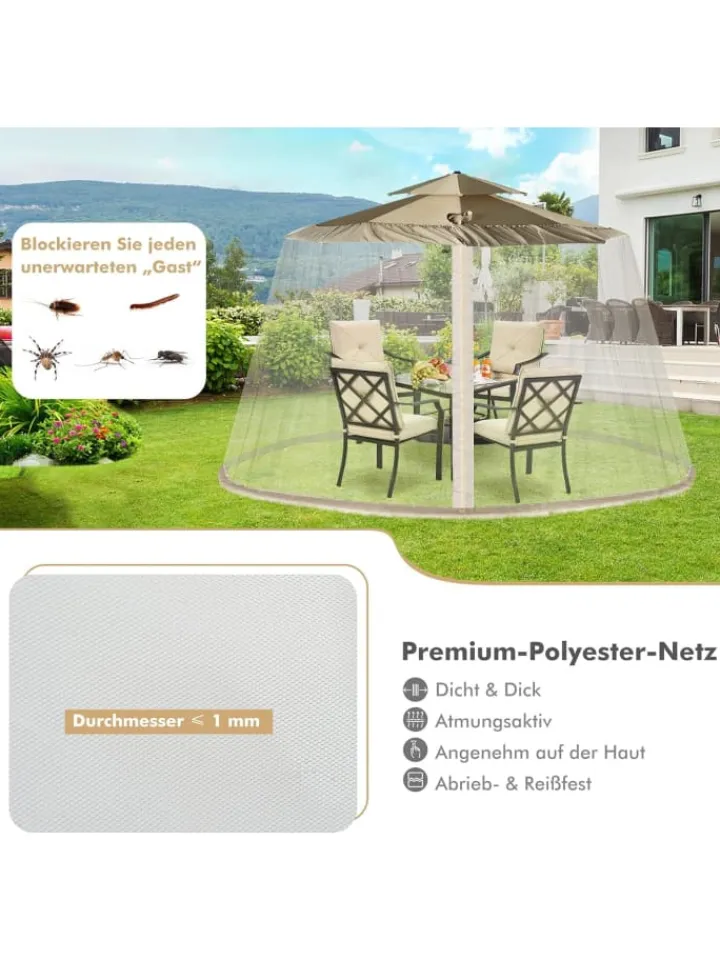 COSTWAY Gartenmöbel<Moskitonetz für 2,5-3m Pavillon in Beige